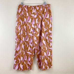 Urban Outfitters BDG Pink Tan Camouflage High-Rise Wide Leg Raw Hem Trouser Pant
